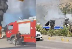Yolun ortasında can pazarı! Hasta nakil aracı alev aldı: Şoförün dikkati hayat kurtardı