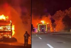 Bolu Anadolu Otoyolu’nda yolcu otobüsü alev alev yandı! Yolcular tahliye edildi