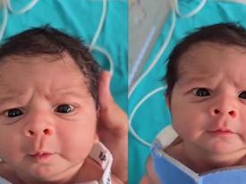 Bebeğin ciddi bakışları olay oldu!