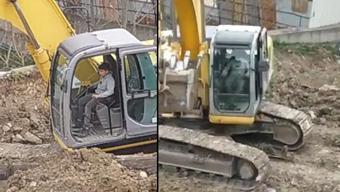 İnşaatta kepçe kullanan çocuk görenleri şaşkına çevirdi