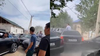 Özbekistan'da ilginç düğün konvoyu! Güzelim arabaları mahvettiler