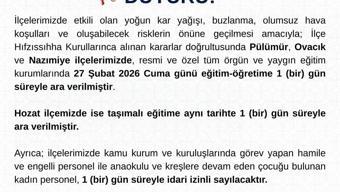 Tunceli’de 4 ilçede eğitime ‘kar’ nedeniyle 1 gün ara