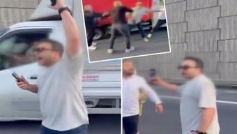 Trafikte korku dolu anlar! Polis memuru önünü kesip havaya ateş açtı