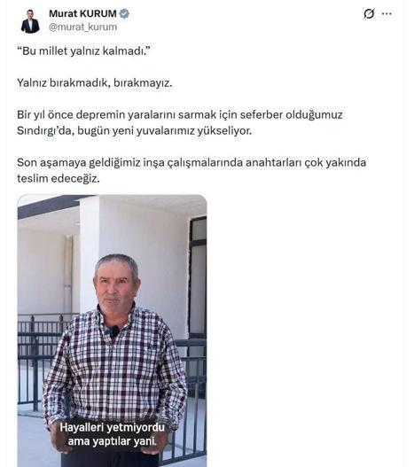 Sındırgı depreminin 1inci yılında Bakan Kurumdan paylaşım
