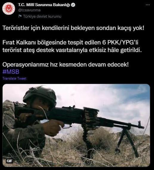 MSB duyurdu: 6 PKKlı terörist etkisiz hale getirildi