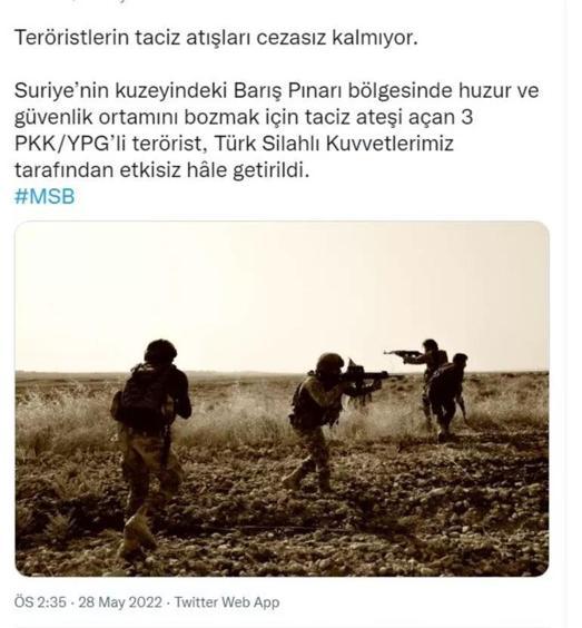 MSB açıkladı: 3 PKKlı terörist etkisiz hale getirildi