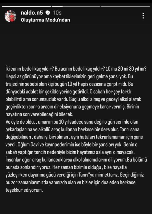 Naldo’dan oğlunun ölümüne sebep olan sürücüye: ‘Sana değişebilmen için şans verildi’