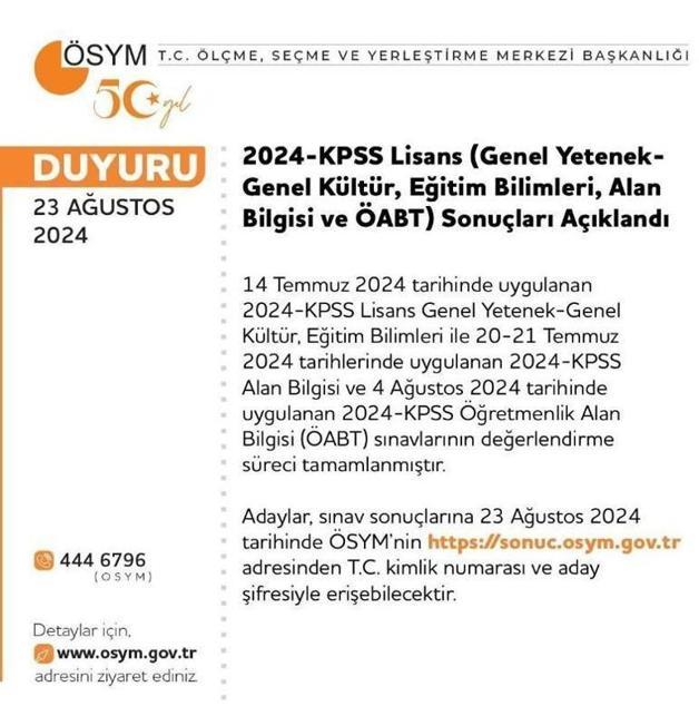 KPSS lisans sınav sonuçları açıklandı