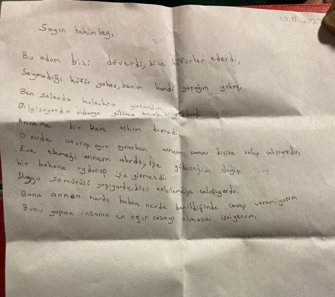 11 yaşındaki çocuktan mahkemeye ağlatan mektup Annesinin yaşadıklarını yazdı