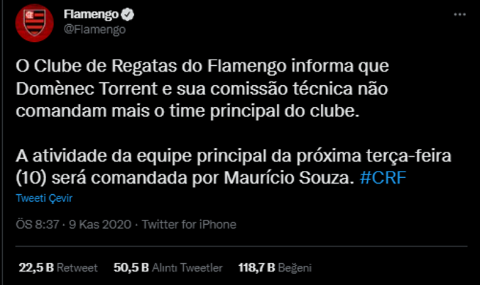 Galatasarayın Torrent paylaşımı bekleniyor Flamengonun ayrılık tweeti tarihe geçmişti