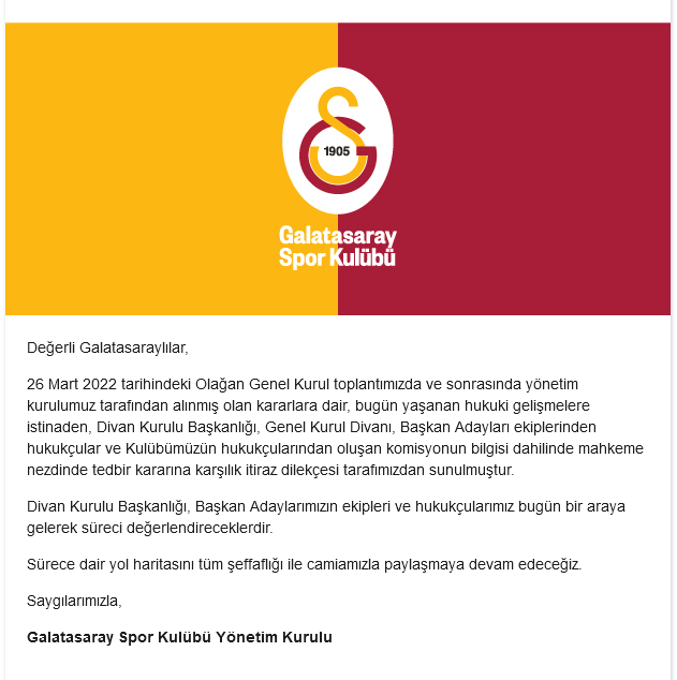 Seçim iptaline Galatasaraydan ilk tepki Hemen harekete geçildi