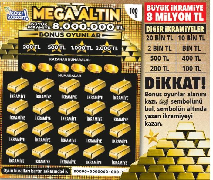 Mega Altın kartları 8 milyon TL veriyor