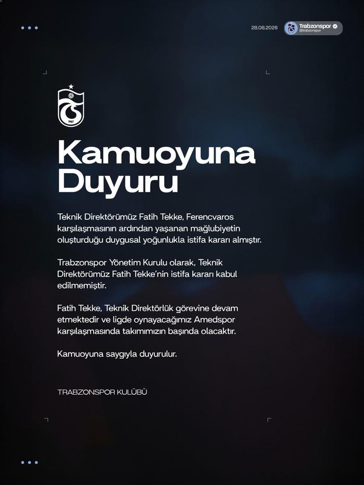 Fatih Tekke canlı yayında istifa etti Trabzonspor’dan gece yarısı resmi açıklama