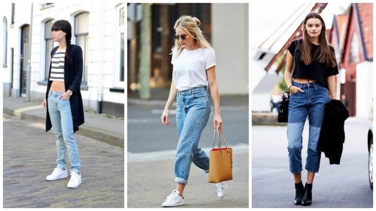 BOYFRIEND JEAN, KISA SİYAH TİŞÖRT, SNEAKER VE SIRT ÇANTASI