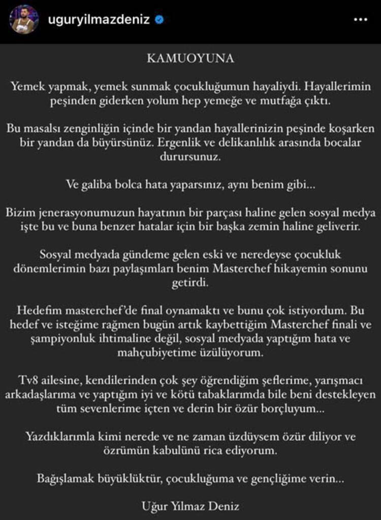 Masterchef Uğur neden diskalifiye oldu Sosyal medyada ne paylaşmış İşte açıklaması...