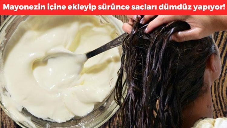 Saça sürülür mü demeyin 1 kaşık mayonezin içine birkaç damla ekleyince kabarık saçları anında düzleştiriyor Kökleri neme boğup egzama, kaşıntı, kuruluk ne varsa bitiriyor