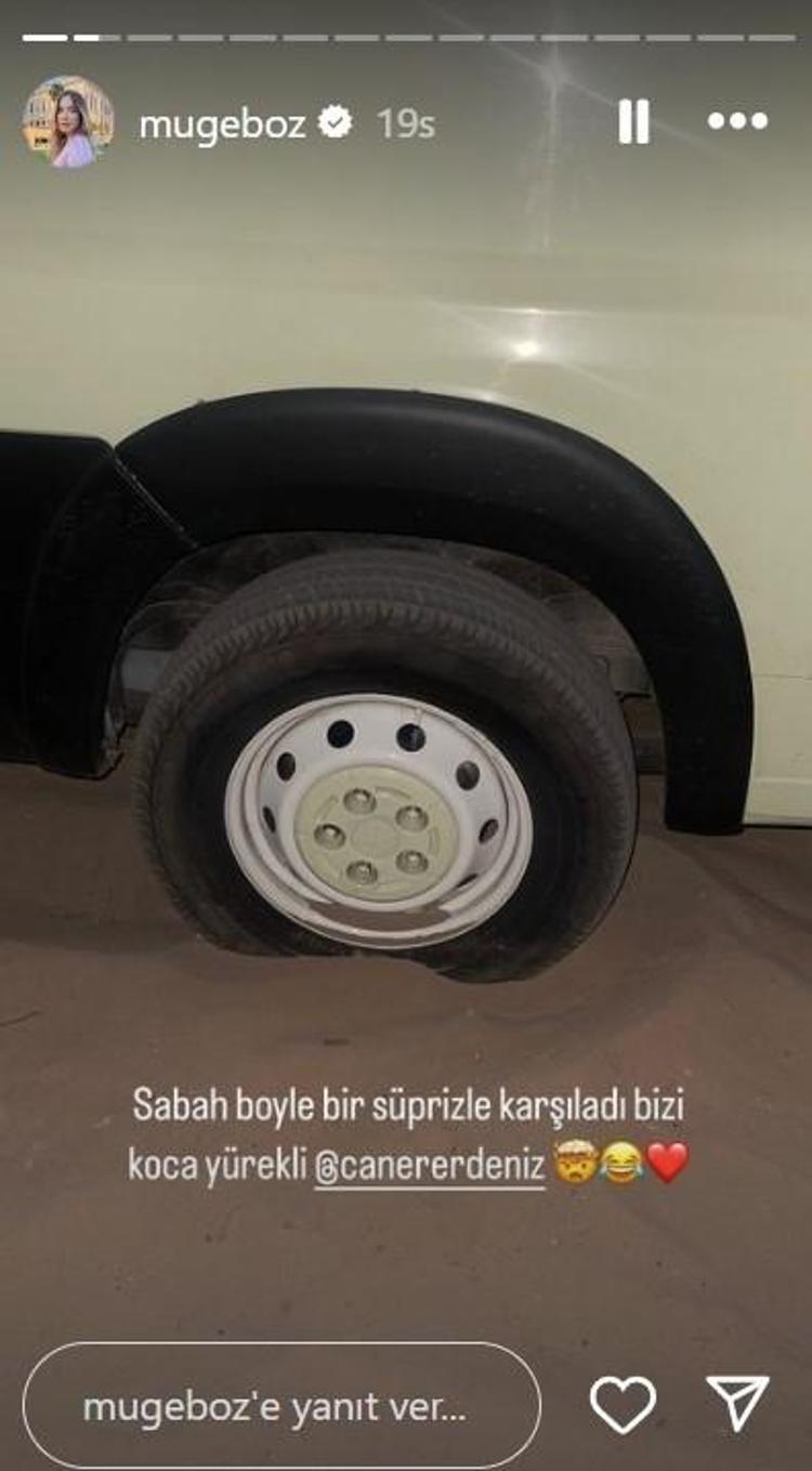 Müge Boz ve Caner Erdenize karavan şoku Sabah görünce telefona sarıldılar