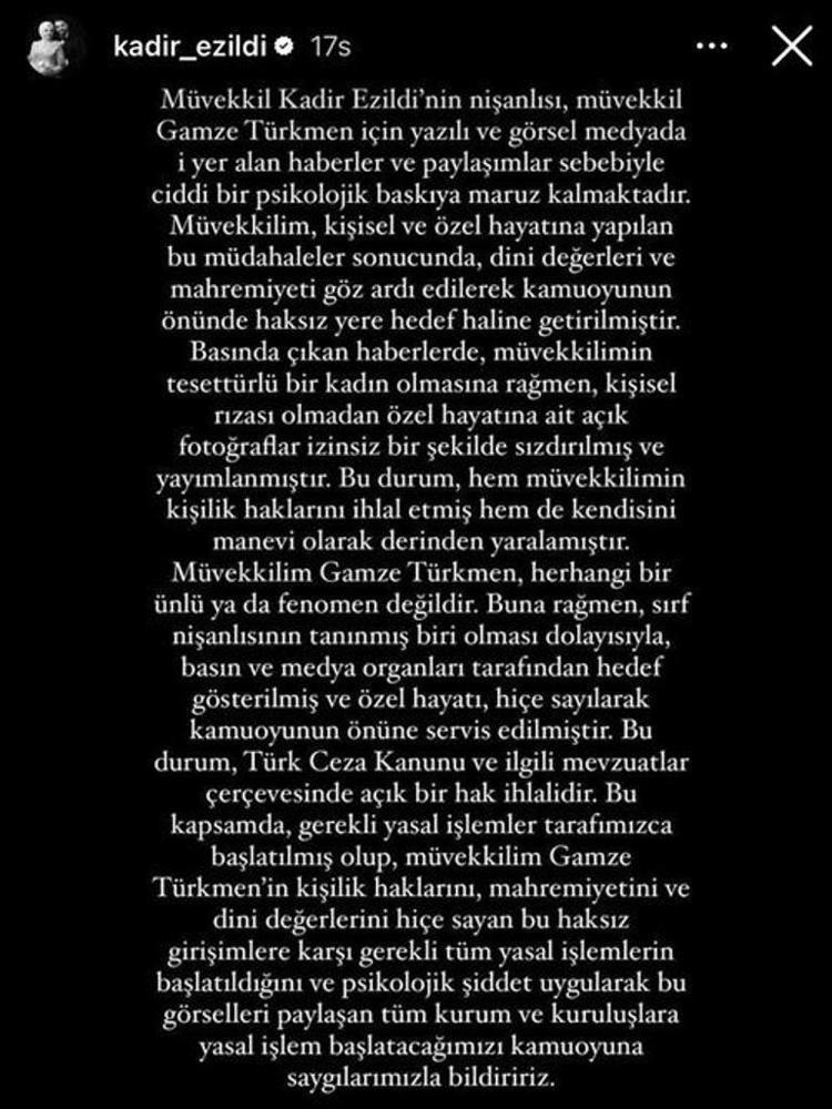 Nişanlısının başörtüsüz hali paylaşılan Kadir Ezildiden hamle geldi