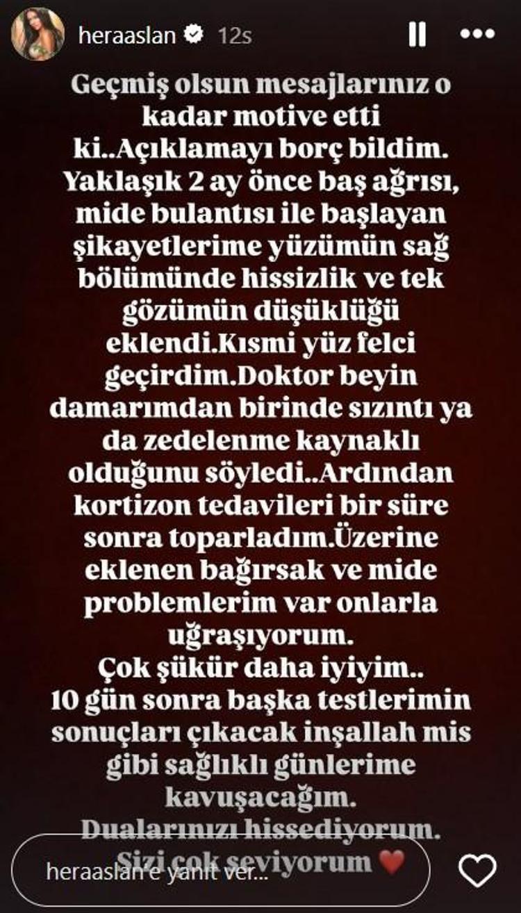 Hera Aslan yüz felci geçirdi Dualarınızı esirgemeyin