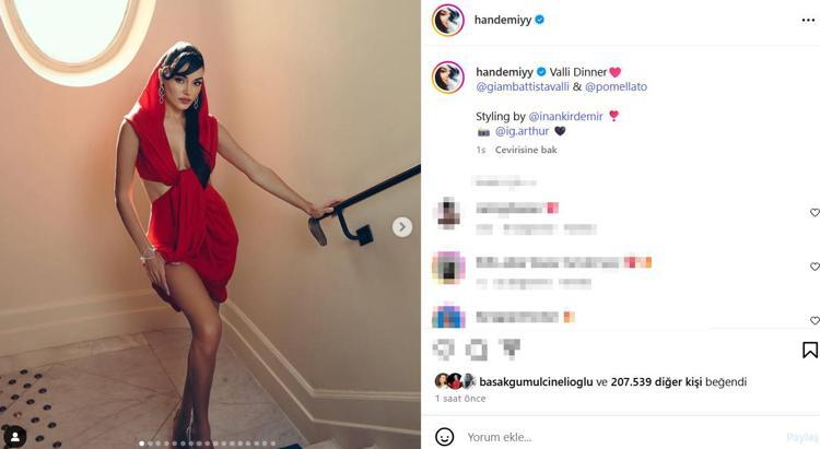 Hande Erçel Cannesda Kırmızı elbiseli pozlarıyla nefes kesti