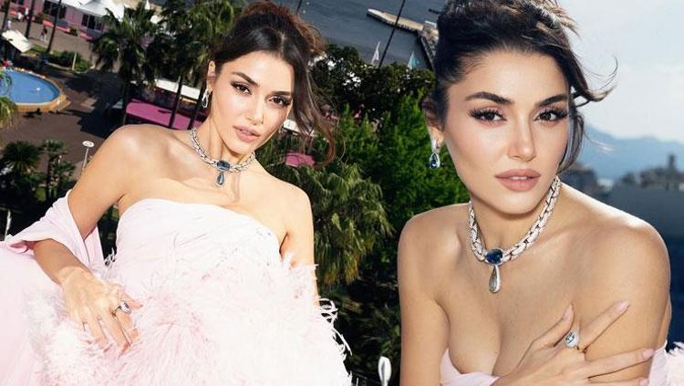 Hande Erçel Cannesda Kırmızı elbiseli pozlarıyla nefes kesti