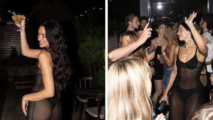 Dua Lipa transparan elbisesiyle geceye damgasını vurdu