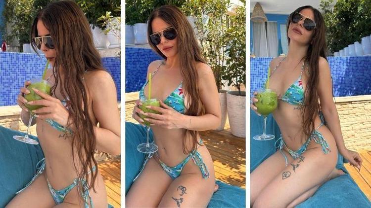Simge Sağından tatil pozları Kendime çocuk bikinisi almışım
