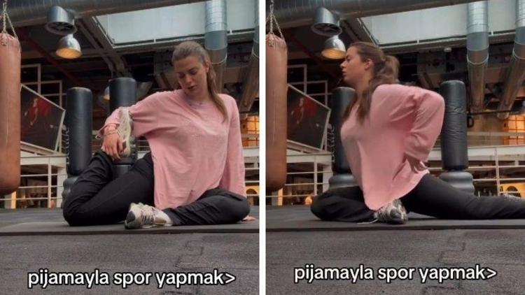 Derin Talu form tutmak için kolları sıvadı Pijamayla spor yapmak
