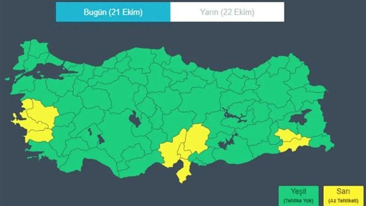 İÇİŞLERİ BAKANLIĞINDAN 9 KENT İÇİN SARI KODLU UYARI