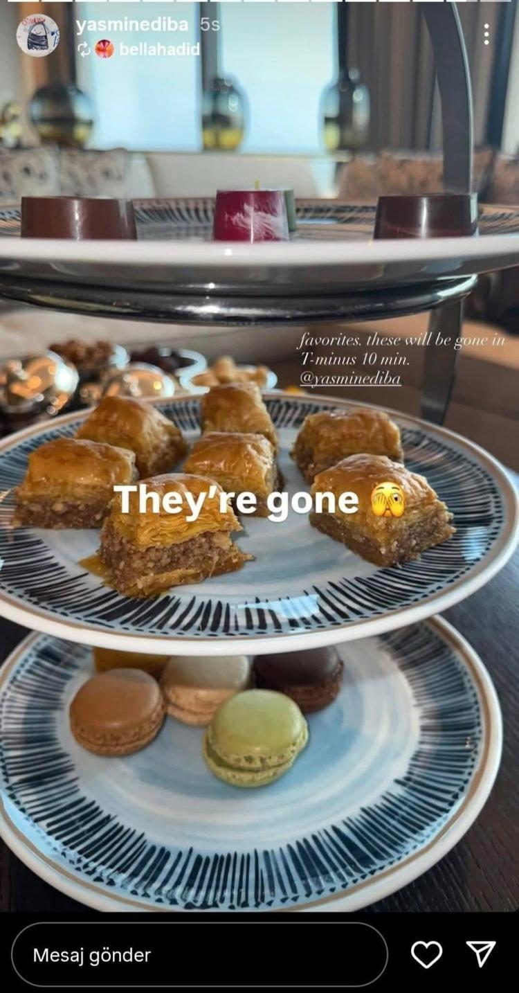 Çay, kahve döner... Bella Hadid şimdi de baklava sevgisini gösterdi, Türk mutfağına olan tutkusu sosyal medyada gündem oldu