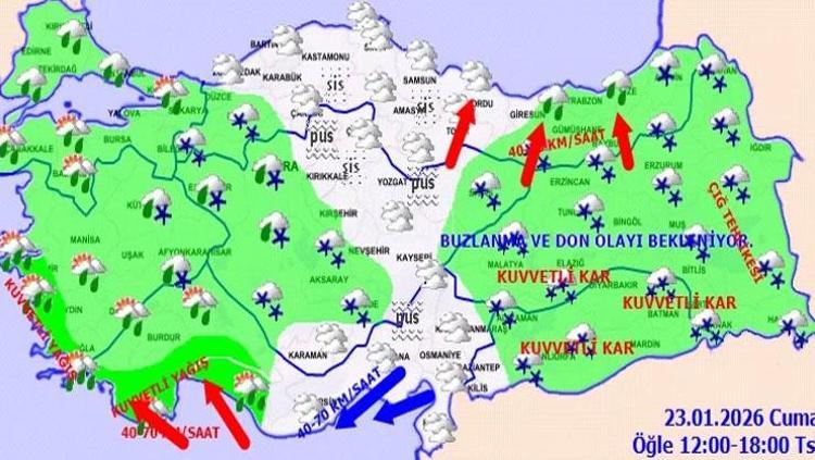 Kar, yağmur ve fırtına etkili olacak Meteoroloji saat vererek uyardı: 23 ilde sarı alarm