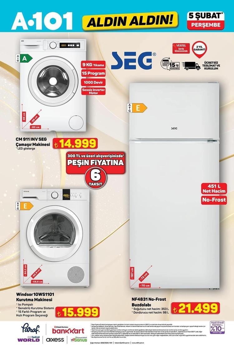 5 ŞUBAT 2026 PERŞEMBE A101 AKTÜEL ÜRÜNLER BEYAZ EŞYALAR VE ELEKTRİKLİ EV ALETLERİ