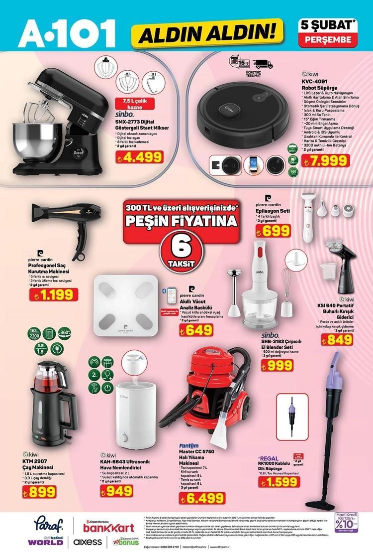 5 ŞUBAT 2026 PERŞEMBE A101 AKTÜEL ÜRÜNLER BEYAZ EŞYALAR VE ELEKTRİKLİ EV ALETLERİ