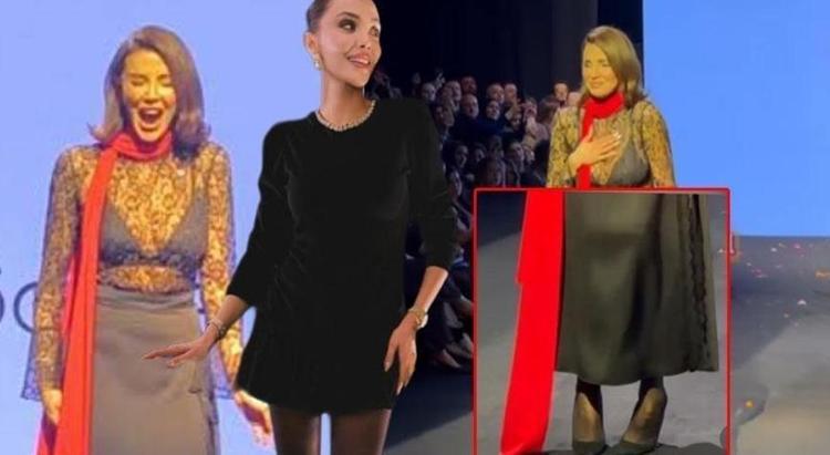 Özge Ulusoy podyumda zor anlar yaşadı Ayakkabısı ayağından çıktı
