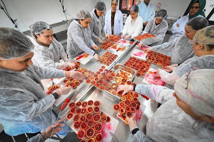 COĞRAFİ İŞARET TESCİLLİ MERSİN KAN PORTAKALI KURUTULARAK TÜKETİME HAZIR HALE GETİRİLİYOR