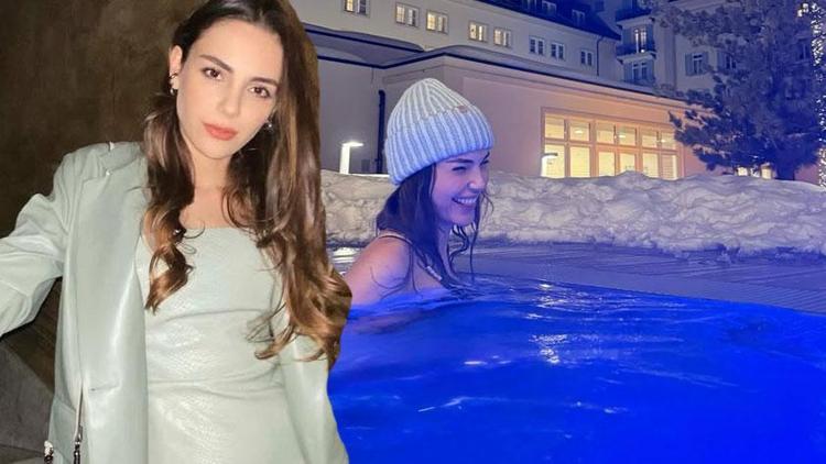 İsviçre’de moral depoladı Yağmur Tanrısevsin soğuğa aldırış etmeden havuz keyfi yaptı