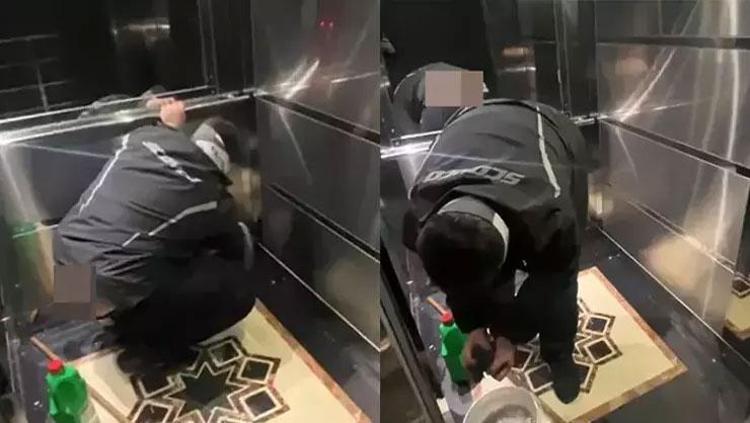 Sipariş edilen pizzayı yiyen kuryeden asansörde skandal hareket Kendi elleriyle temizlettiler