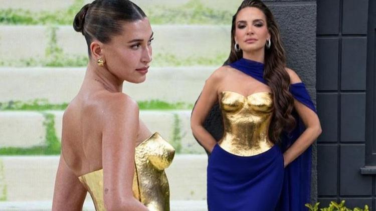 Ebru Akel, Hailey Bieberin Met Galada giydiği elbiseden giydi Daha iddialı durmuş