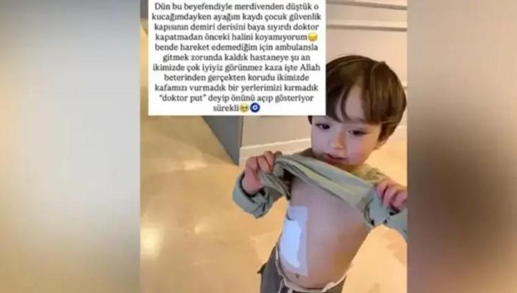 OĞLUYLA MERDİVENDEN DÜŞTÜ