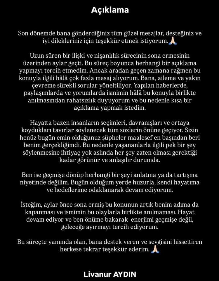 Taşacak Bu Denizin Gökhanı Ali Öner’in eski nişanlısı Livanur Aydından açıklama