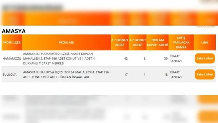 AMASYA TOKİ PROJE LİSTESİ