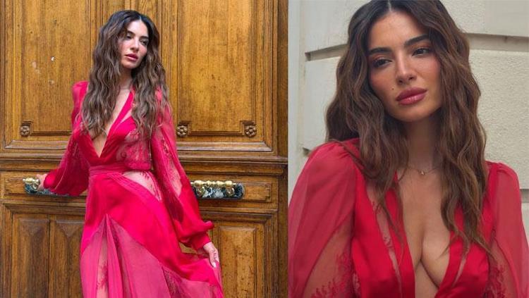 Melisa Aslı Pamuk kırmızılar içinde Dekoltesiyle dikkat çekti