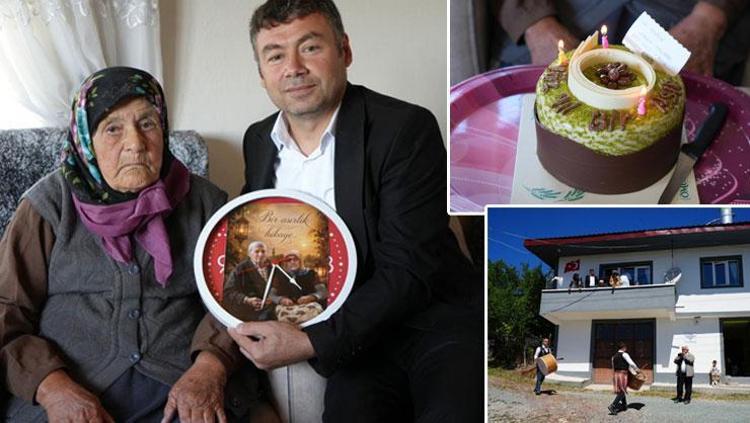 Üyücek Köyünün en yaşlı kadını 100 yaşına girdi Pastasının mumlarını üfledi, davul zurna çalındı