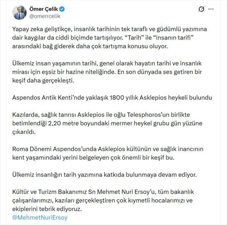 Ömer Çelikten 1800 yıllık keşif paylaşımı Dünyada ses getirdi