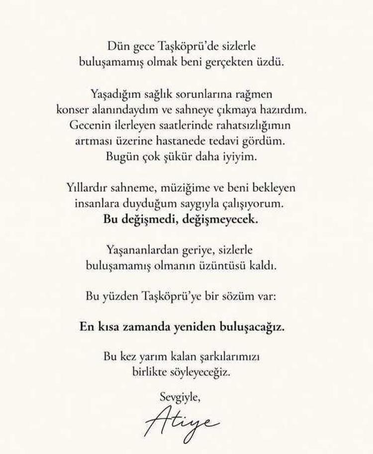 Sahne öncesi fenalaşıp hastaneye kaldırılan Atiyeden açıklama