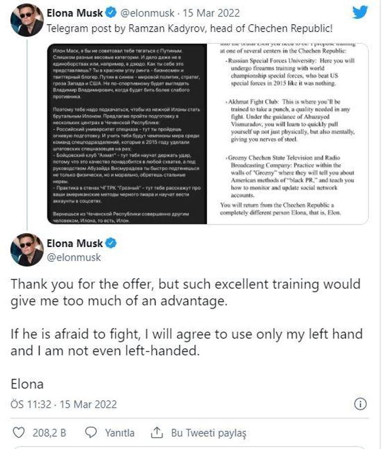 Elon Musk ve Kadirov arasında Elona polemiği