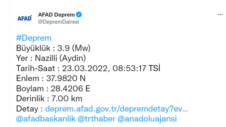 Son dakika... Aydında korkutan deprem