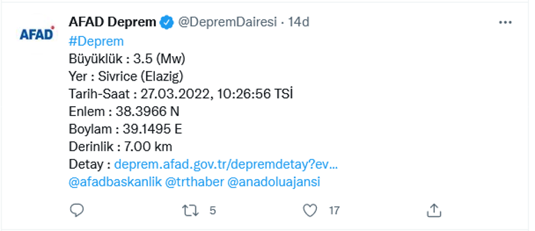 Elazığda korkutan deprem