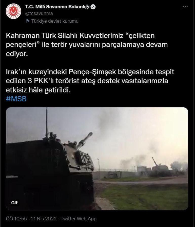 Son dakika Pençe-Şimşek bölgesinde 3 PKKlı terörist etkisiz hale getirildi