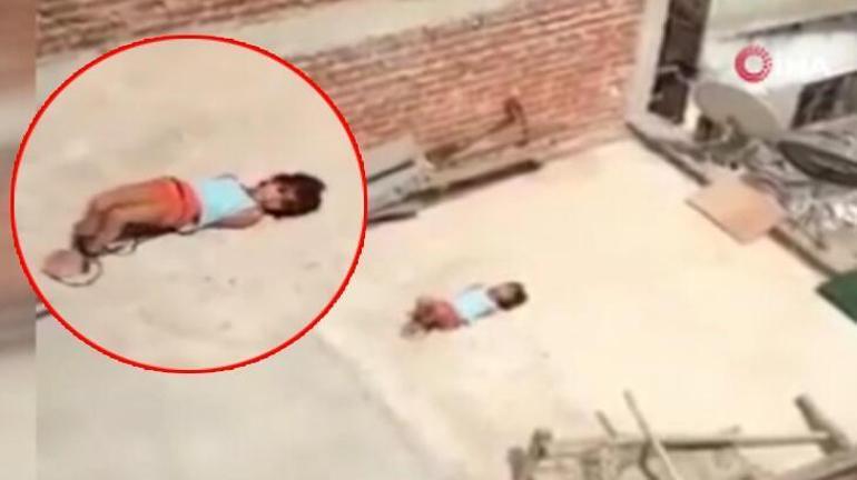 Görüntüler Hindistandan 5 yaşındaki çocuğu iple bağlayıp güneşin altında bıraktılar